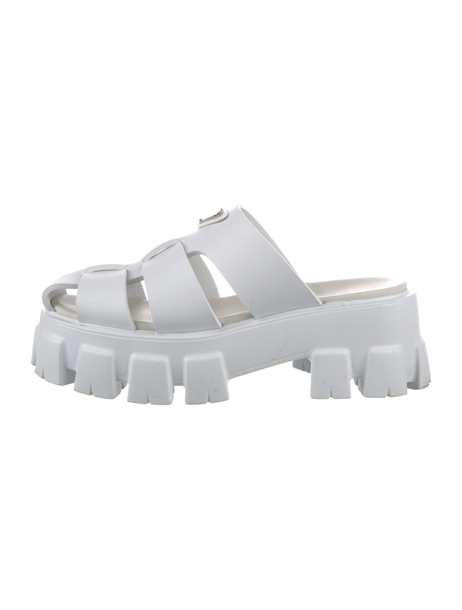 Prada Enameled Metal Triangle Rubber Sandals