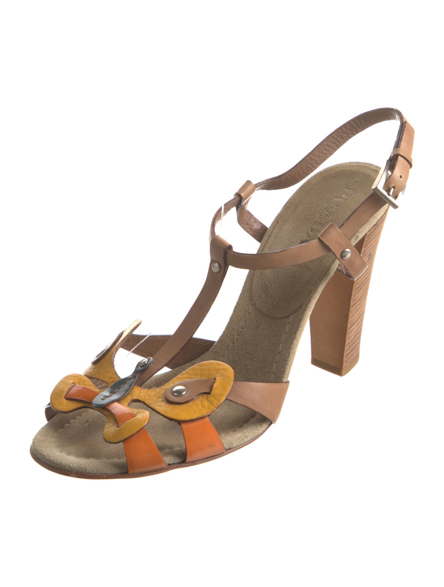 Prada Leather Studded Accents T-Strap Sandals