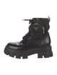 Prada Enameled Metal Triangle Nylon Combat Boots