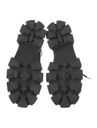 Prada Enameled Metal Triangle Nylon Combat Boots