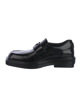 Prada Enameled Metal Triangle Leather Loafers