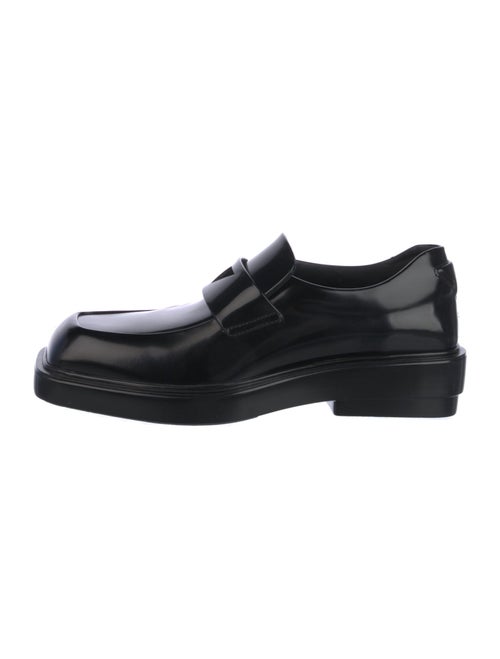 Prada Enameled Metal Triangle Leather Loafers
