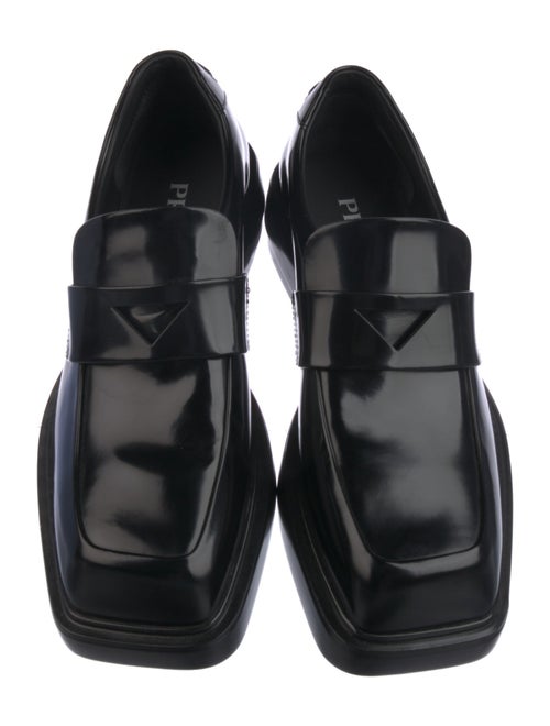 Prada Enameled Metal Triangle Leather Loafers