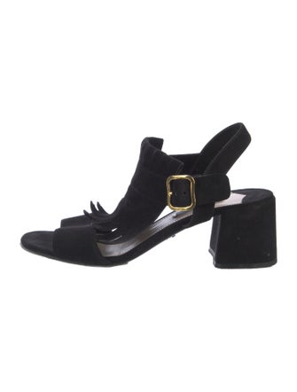 Prada Suede Fringe Trim Accent Slingback Sandals