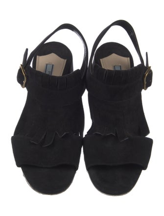 Prada Suede Fringe Trim Accent Slingback Sandals