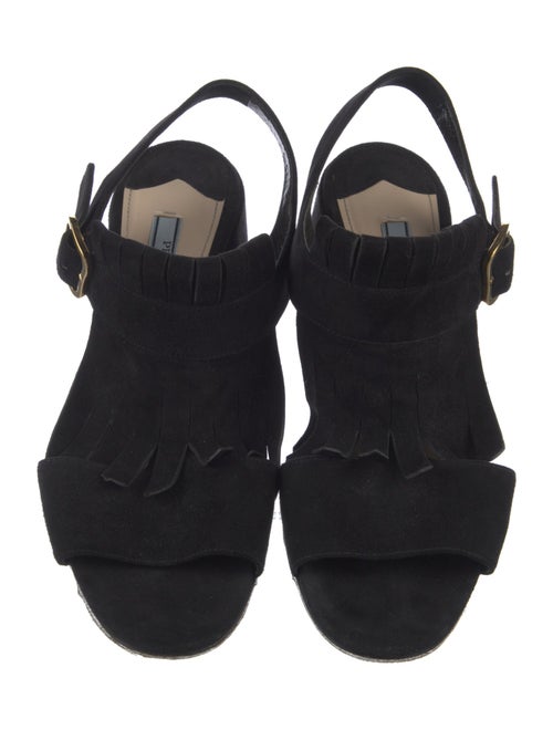 Prada Suede Fringe Trim Accent Slingback Sandals