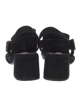 Prada Suede Fringe Trim Accent Slingback Sandals