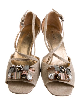 Prada Canvas Crystal Embellishments Sandals