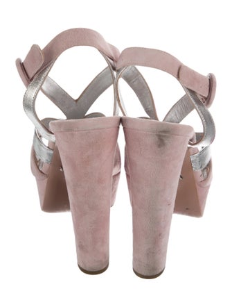 Prada Suede Colorblock Pattern Slingback Sandals