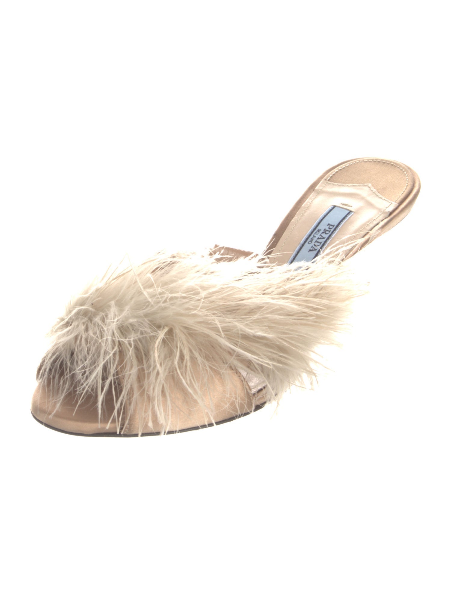 Prada Satin Feather Trim Slides