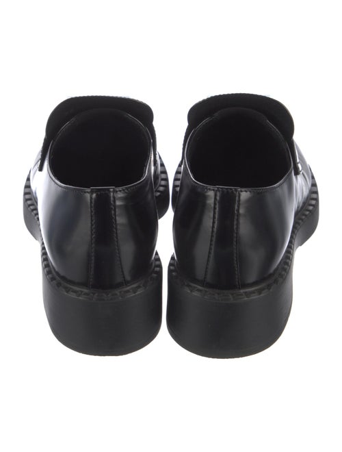Prada Enameled Metal Triangle Leather Loafers