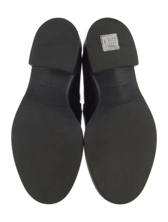 Prada Enameled Metal Triangle Leather Loafers