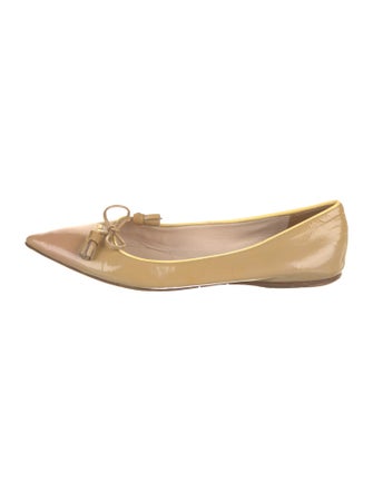 Prada Patent Leather Bow Accents Ballet Flats