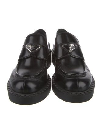 Prada Enameled Metal Triangle Leather Oxfords