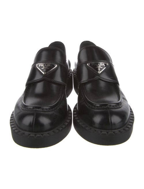 Prada Enameled Metal Triangle Leather Oxfords