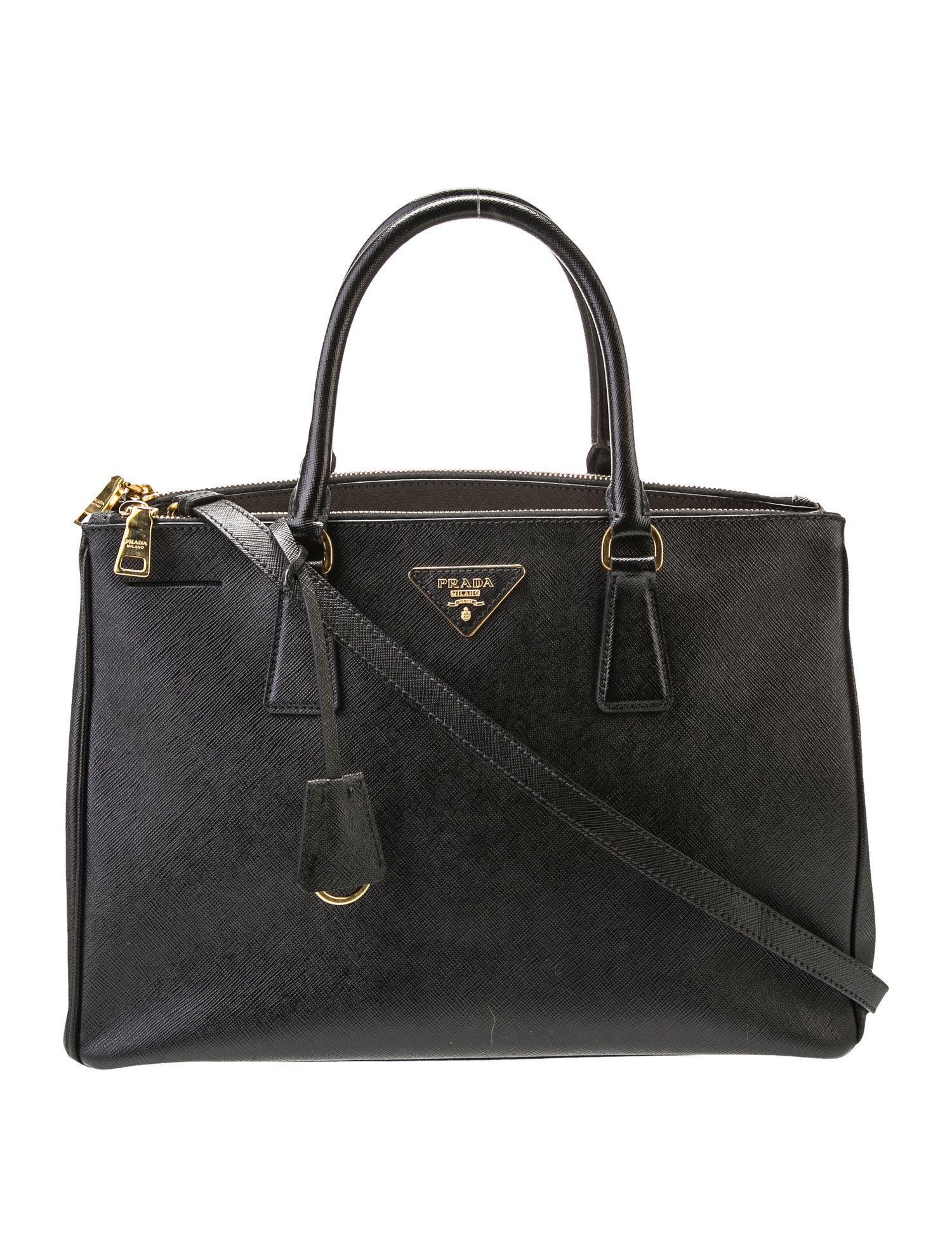 Prada Enameled Metal Triangle Galleria Double Zip