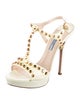 Prada Patent Leather Studded Accents T-Strap Sandals