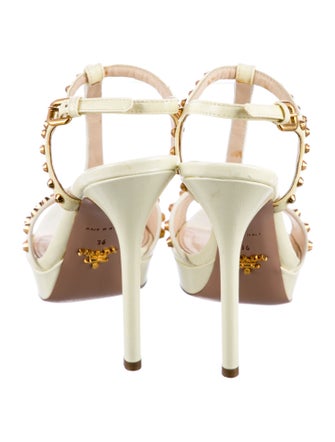 Prada Patent Leather Studded Accents T-Strap Sandals