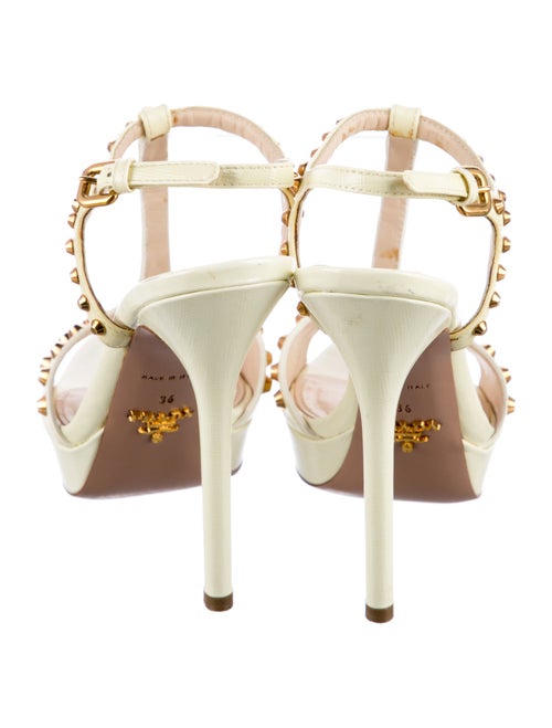 Prada Patent Leather Studded Accents T-Strap Sandals