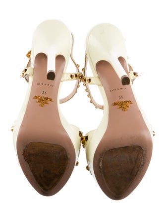 Prada Patent Leather Studded Accents T-Strap Sandals