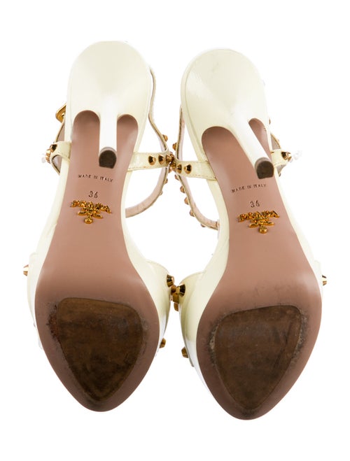 Prada Patent Leather Studded Accents T-Strap Sandals