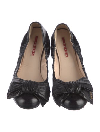 Prada Sport Leather Bow Accents Ballet Flats