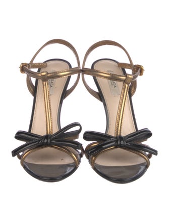 Prada Leather Colorblock Pattern T-Strap Sandals