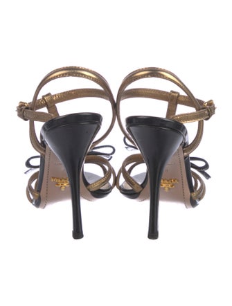 Prada Leather Colorblock Pattern T-Strap Sandals