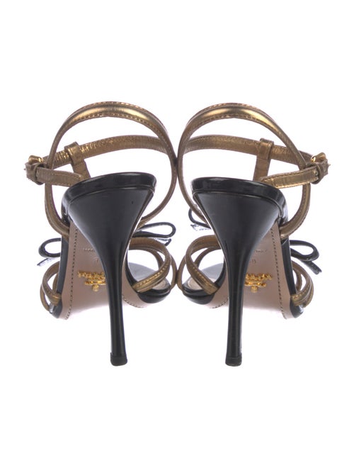 Prada Leather Colorblock Pattern T-Strap Sandals