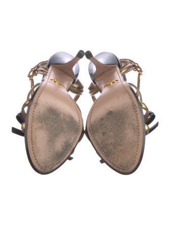 Prada Leather Colorblock Pattern T-Strap Sandals