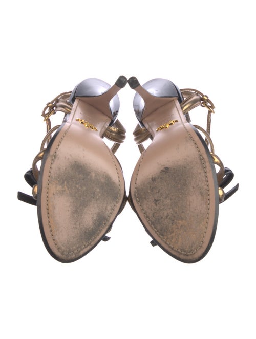 Prada Leather Colorblock Pattern T-Strap Sandals