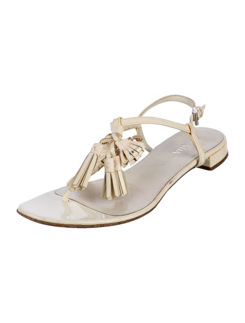 Prada Leather Tassel Accents Slingback Sandals