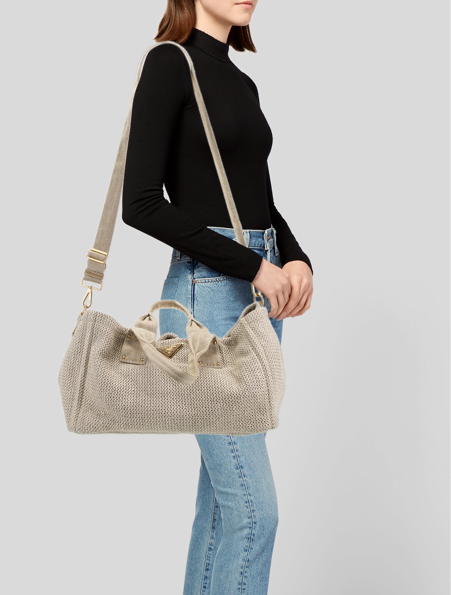 Prada Enameled Metal Triangle Lino Large