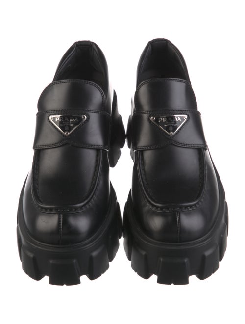 Prada Enameled Metal Triangle Leather Oxfords