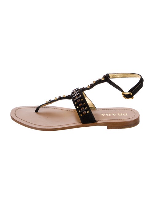 Prada Suede Beaded Accents T-Strap Sandals