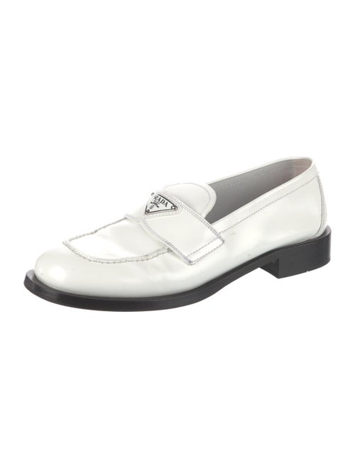 Prada Enameled Metal Triangle Patent Leather Loafers