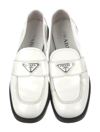 Prada Enameled Metal Triangle Patent Leather Loafers