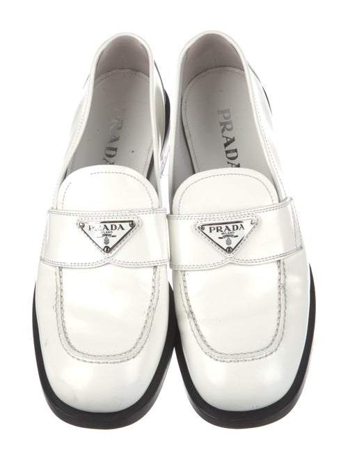 Prada Enameled Metal Triangle Patent Leather Loafers