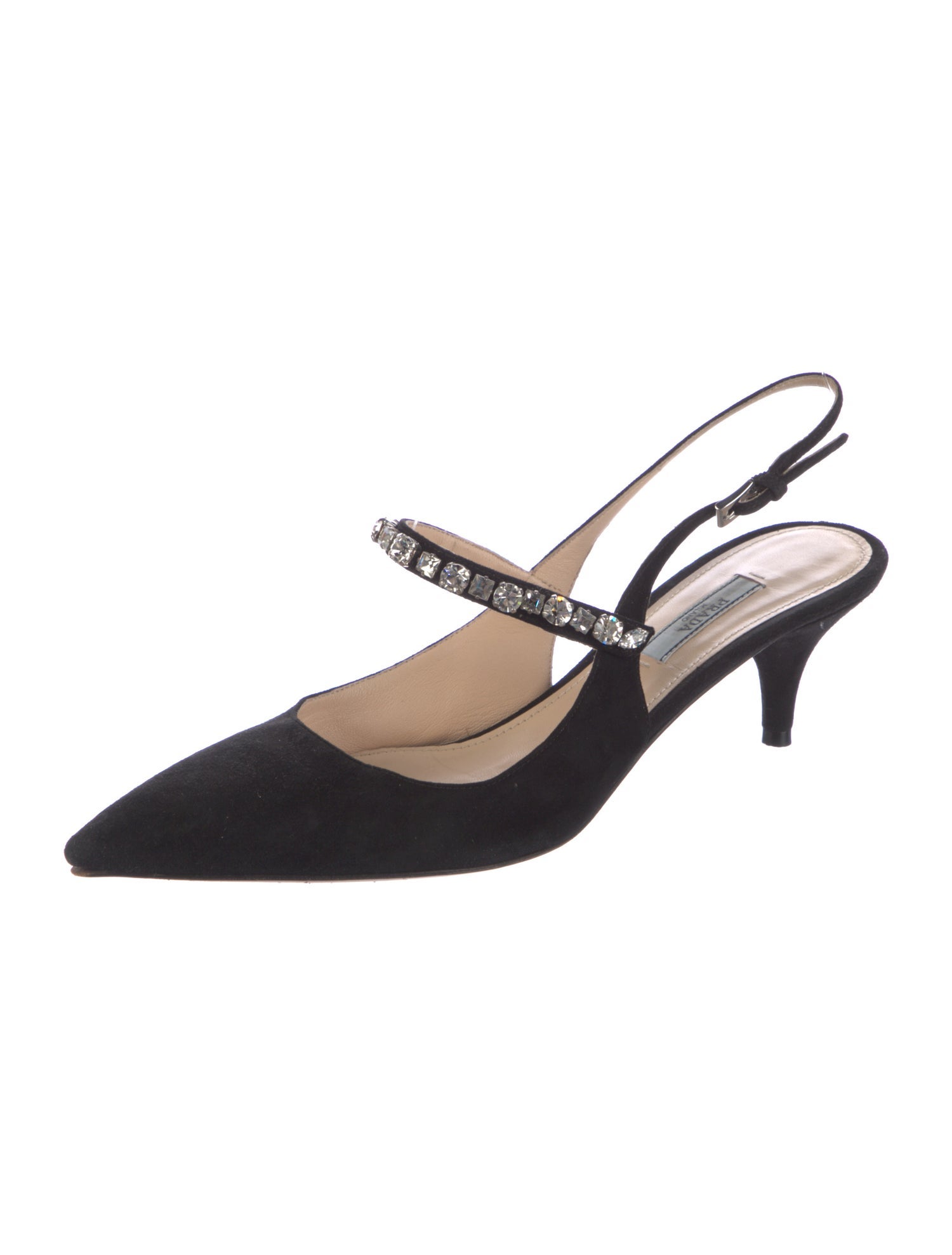 Prada Suede Crystal Embellishments Slingback Pumps