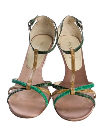 Prada Leather Animal Print T-Strap Sandals