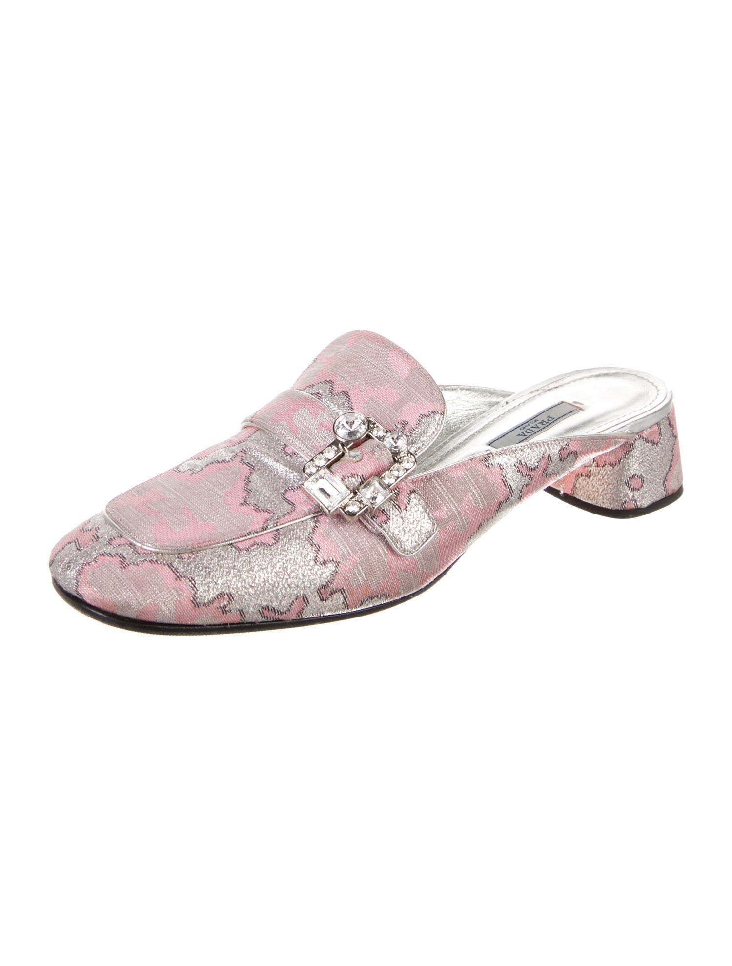 Prada Canvas Crystal Embellishments Mules