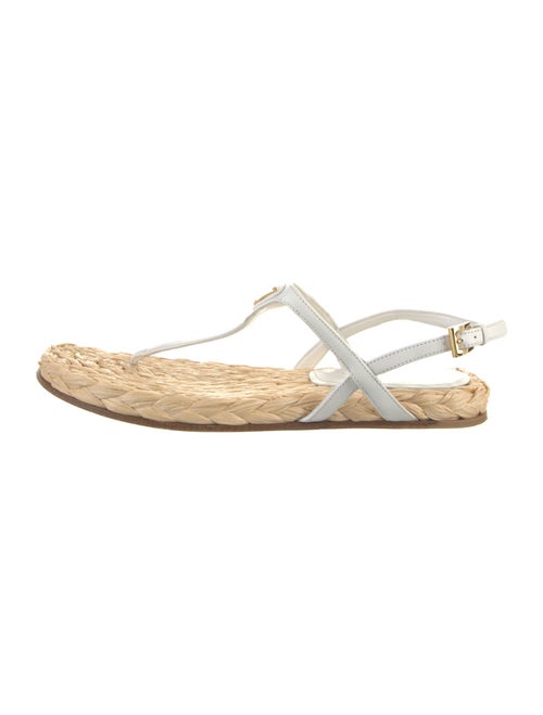 Prada Enameled Metal Triangle Leather T-Strap Sandals