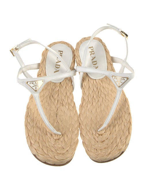 Prada Enameled Metal Triangle Leather T-Strap Sandals