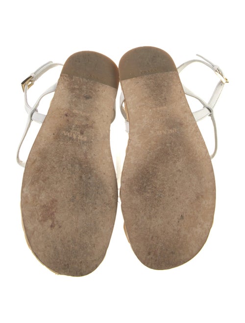 Prada Enameled Metal Triangle Leather T-Strap Sandals