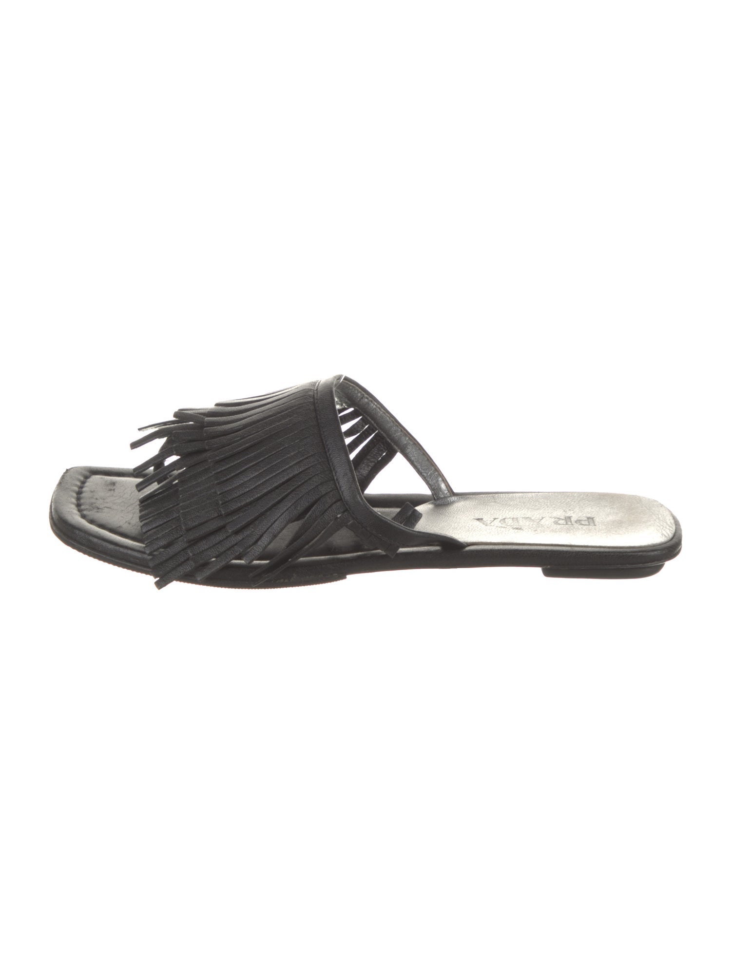 Prada Leather Fringe Trim Accent Slides