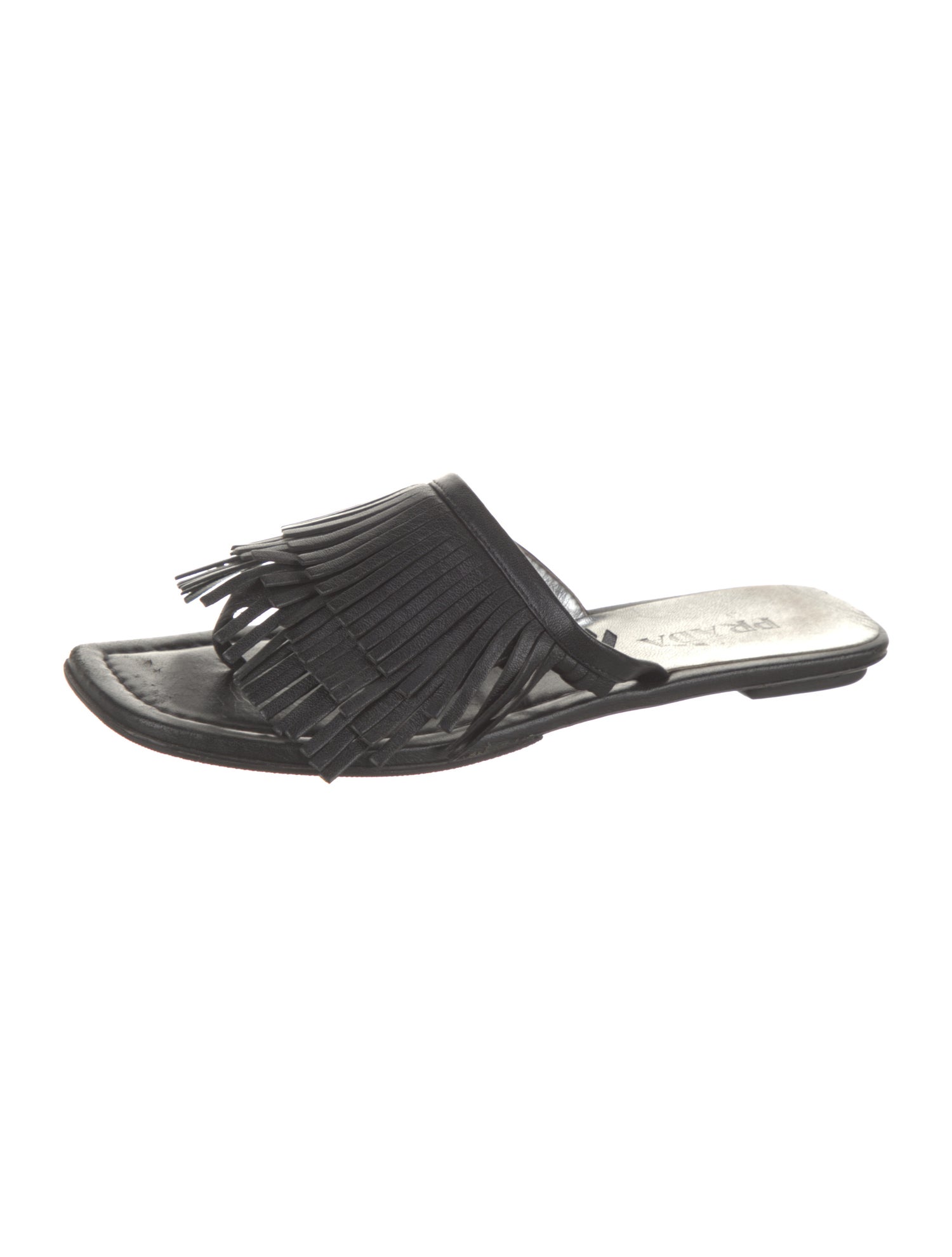 Prada Leather Fringe Trim Accent Slides