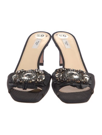 Prada Satin Crystal Embellishments Slides