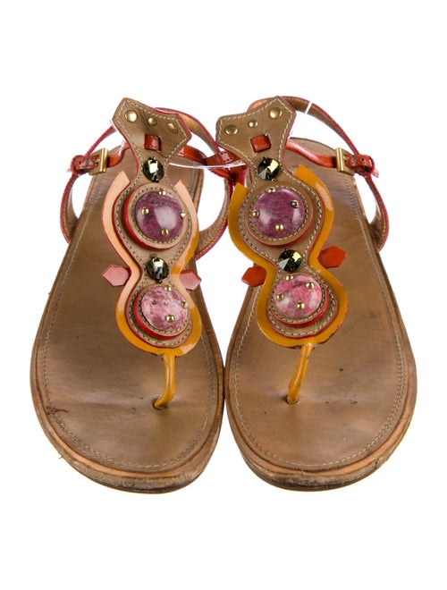 Prada Patent Leather Crystal Embellishments T-Strap Sandals