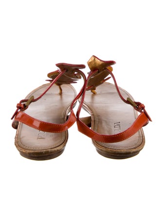 Prada Patent Leather Crystal Embellishments T-Strap Sandals