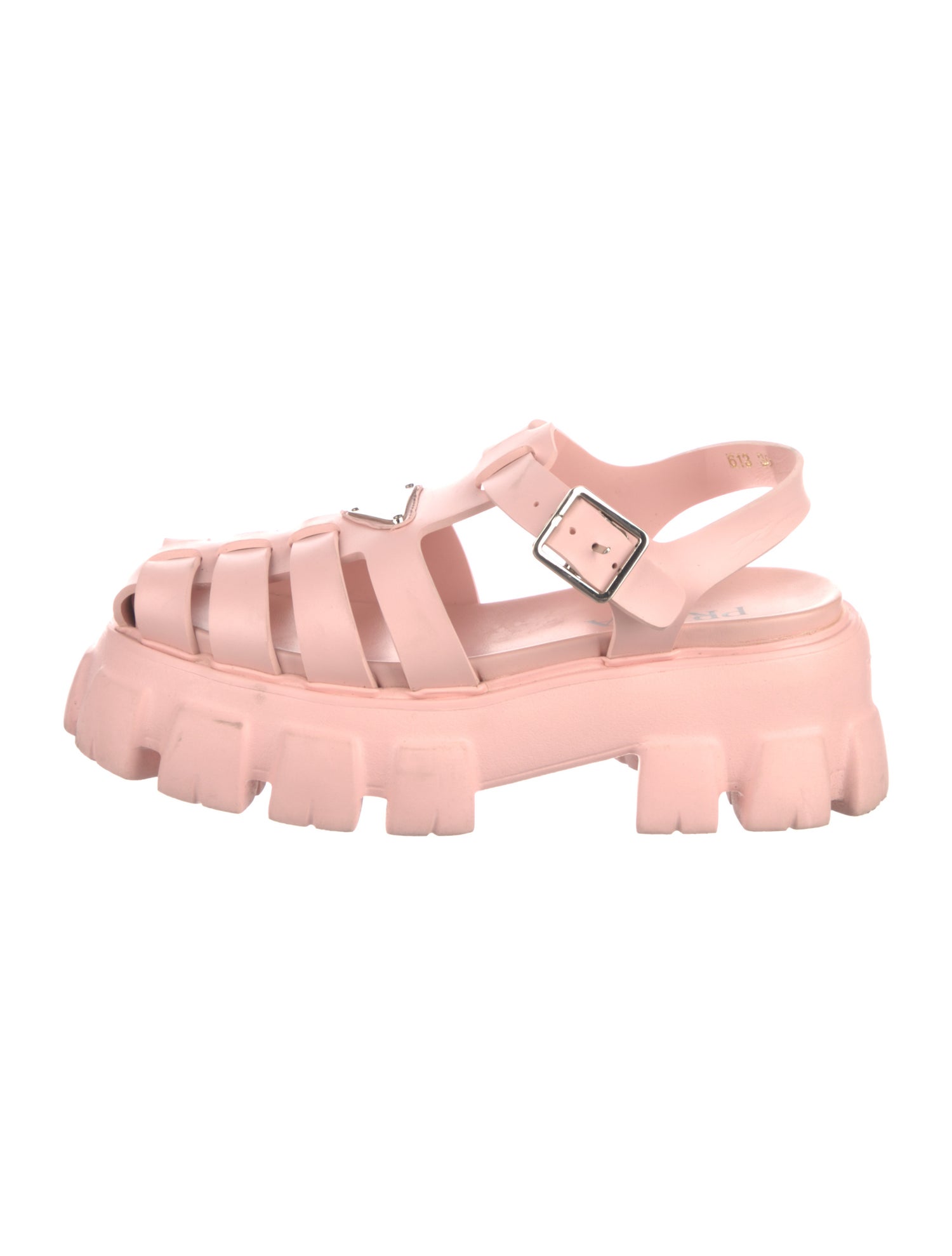 Prada Enameled Metal Triangle Rubber Gladiator Sandals